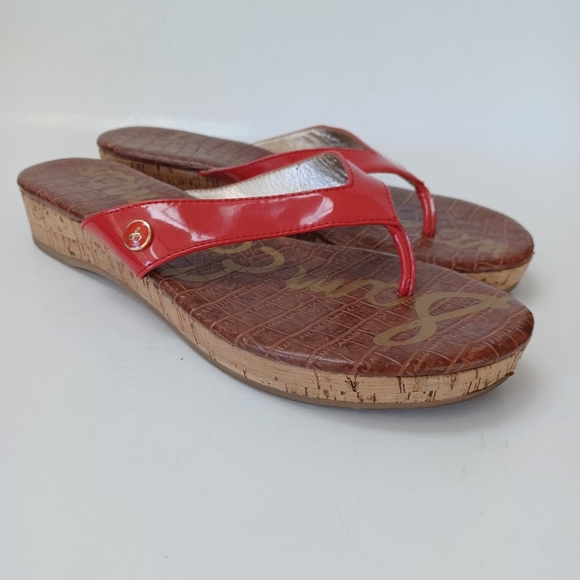 Sam Edelman Sandals Tanya Red Patent Leather Cork Wedge Womens 7.5 M - Picture 6 of 15